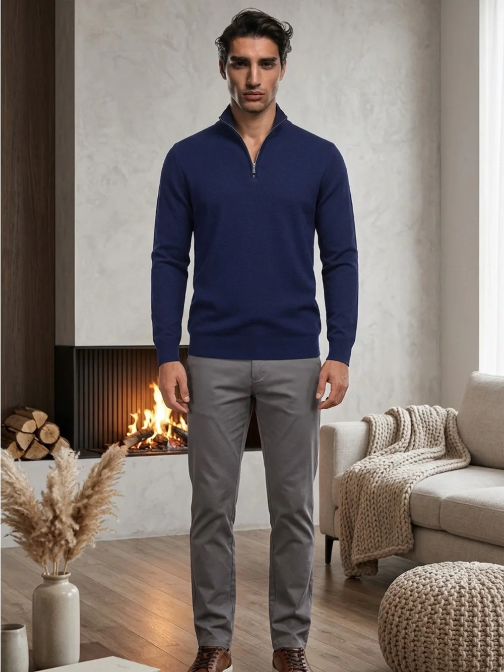 Coofandy Men's Navy Quarter-Zip Knit Sweater